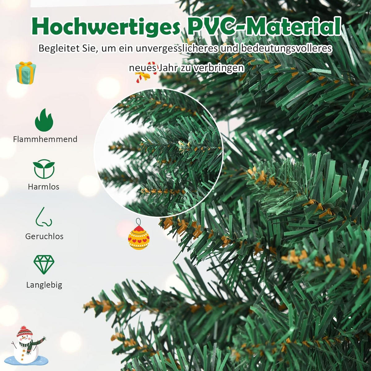 WEIHNACHTSBAUM Bleistiftform mit Metallständer 270 cm grün - Grün, Metall (270cm) - COSTWAY