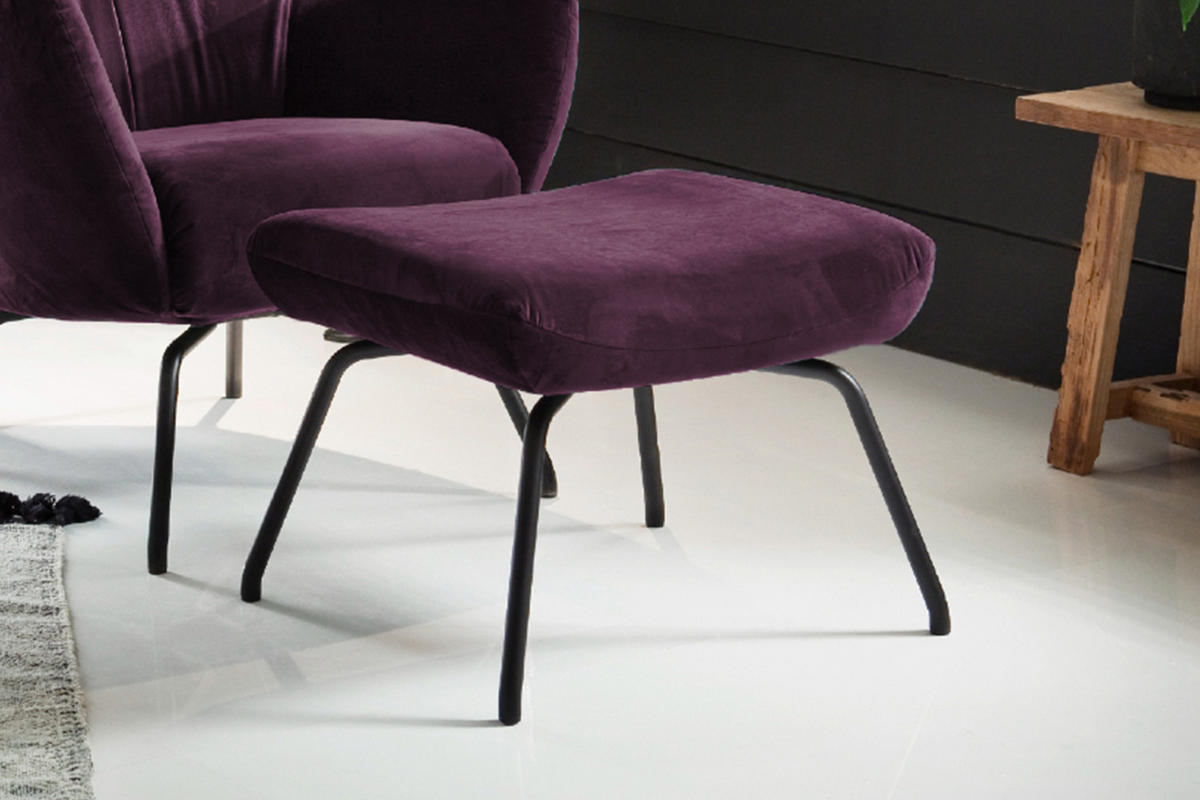 SESSEL MIT HOCKER LOTTE Violett Velvet - Violett/Schwarz, Textil (79/117/82cm) - KAWOLA