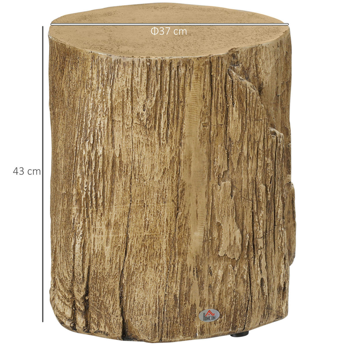 BEISTELLTISCH 37/43 cm in Holzstammoptik aus Beton, wasserdicht und höhenverstellbar - Naturfarben, Stein (37/37/43cm) - Flora Grace