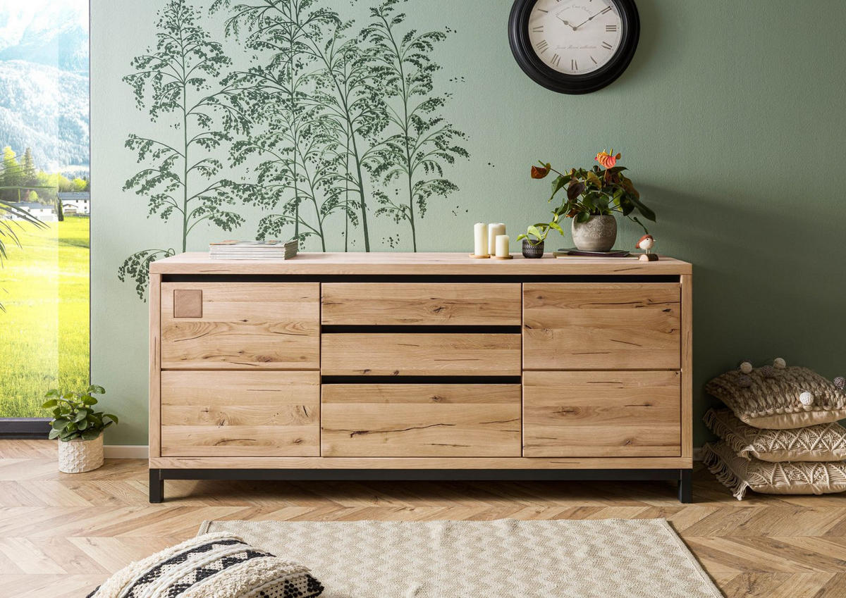 SIDEBOARD Wildeiche 190x45x85 bianco geölt VILLANDERS #251 - Beige, Holz (190/85/45cm) - Massivmoebel24