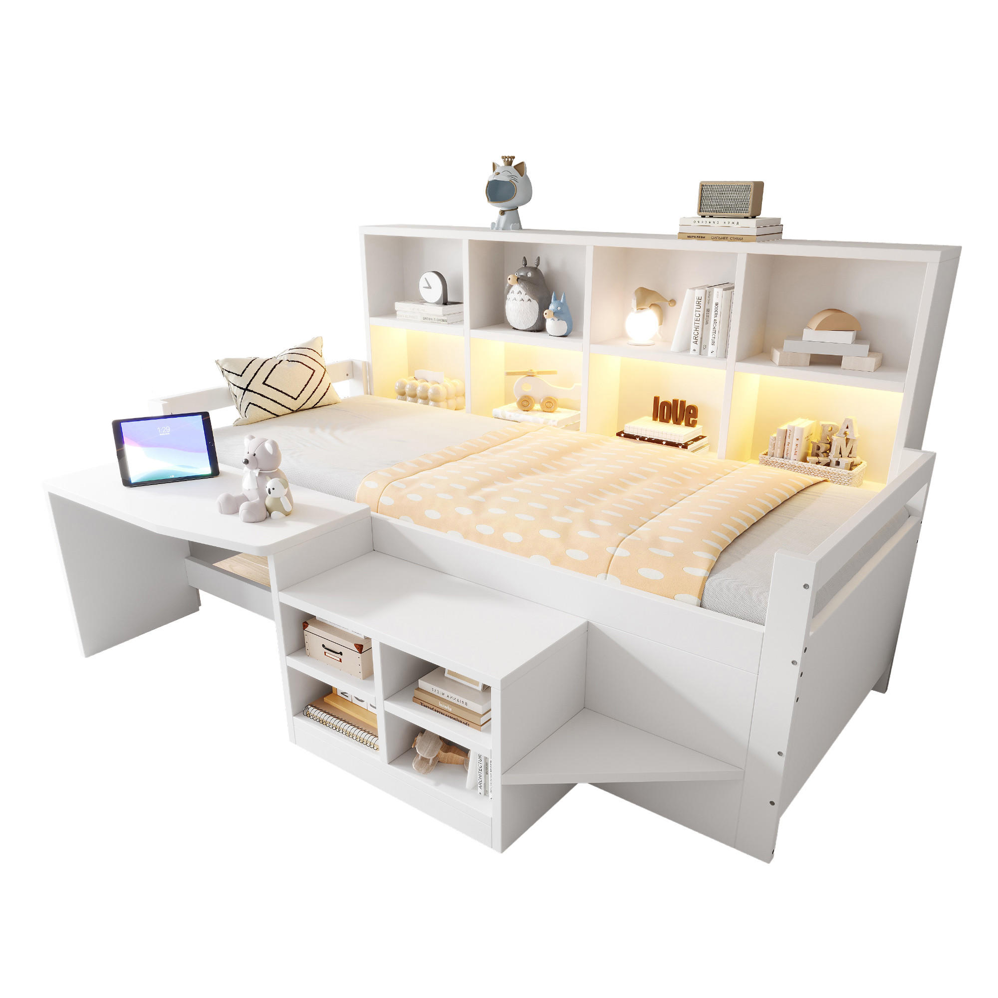 MULTIFUNKTIONSBETT mit Schreibtisch 90x200 cm Holz White - Weiß, Holz (90/200cm) - Meubliv