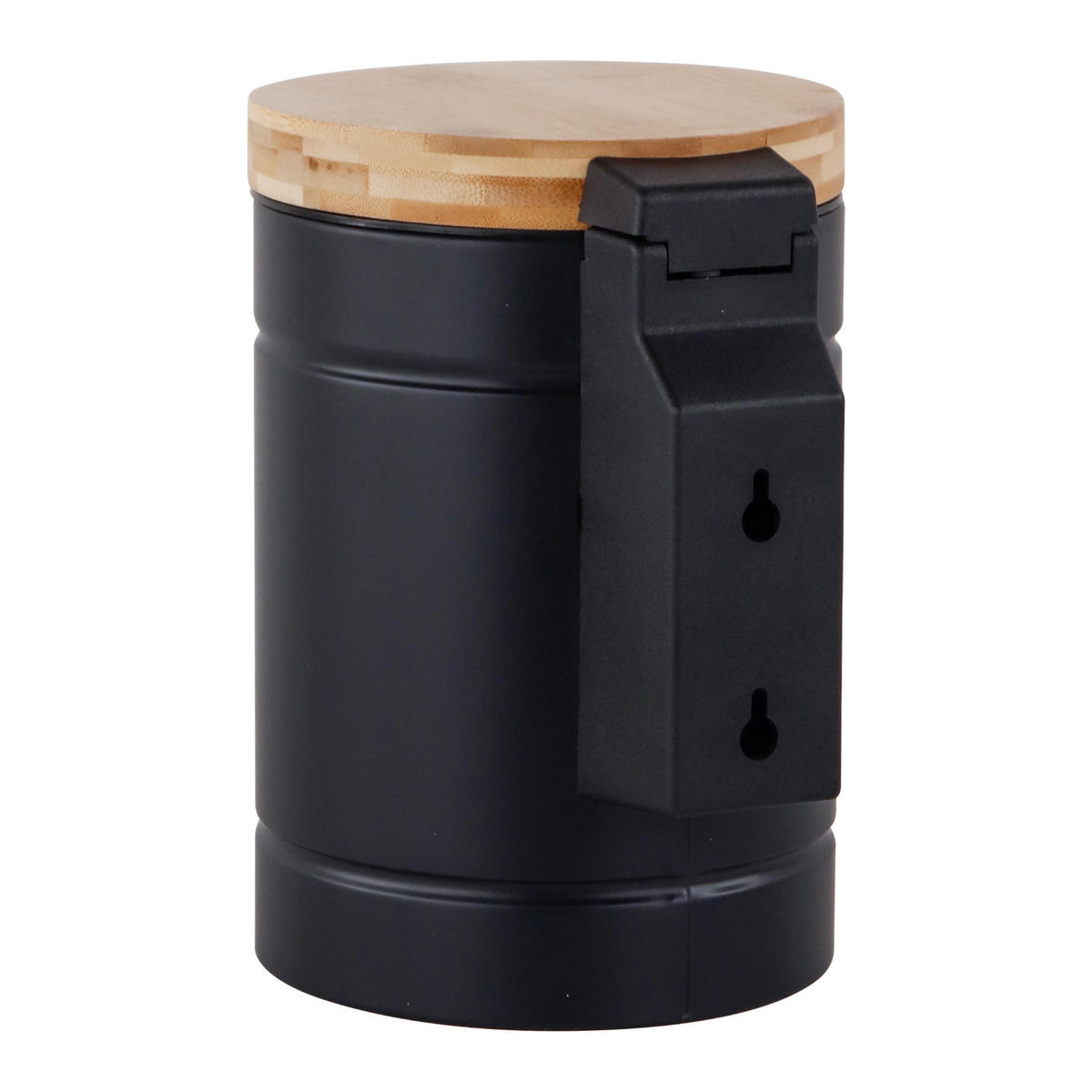 WANDKOSMETIKEIMER3LBAMBUSDECKELRUND - Schwarz, Holz/Kunststoff (17/25/23cm) - Relaxdays