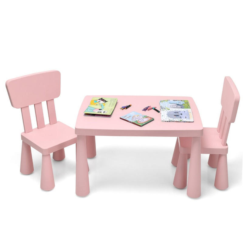 KINDERTISCH mit 2 Stühlen rosa(3-tlg) - Pink, Kunststoff (76.5/49.5/54.5cm) - COSTWAY