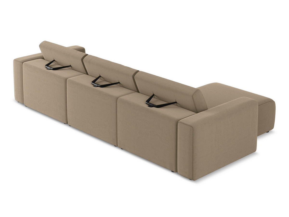 ECKSOFA Links Samt Stoff Beige - Beige/Schwarz, Kunststoff/Textil (167/314cm) - Makamii