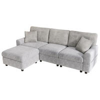 ECKSOFA 223/146/84 cm Grau mit 1 Fußhocker, 2 quadratischen Kissen, 1 USB-Anschluss und 1 Type-C-Anschluss - Grau, Textil (146/84/223cm) - Oxeza