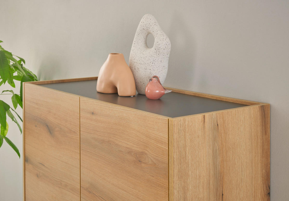 HIGHBOARD Eiche Evoke, grau 100 cm, Kommode mit 8 Fächern - Eichefarben/Schwarz, Holz/Holzwerkstoff (100/120/40cm) - Furn.Design