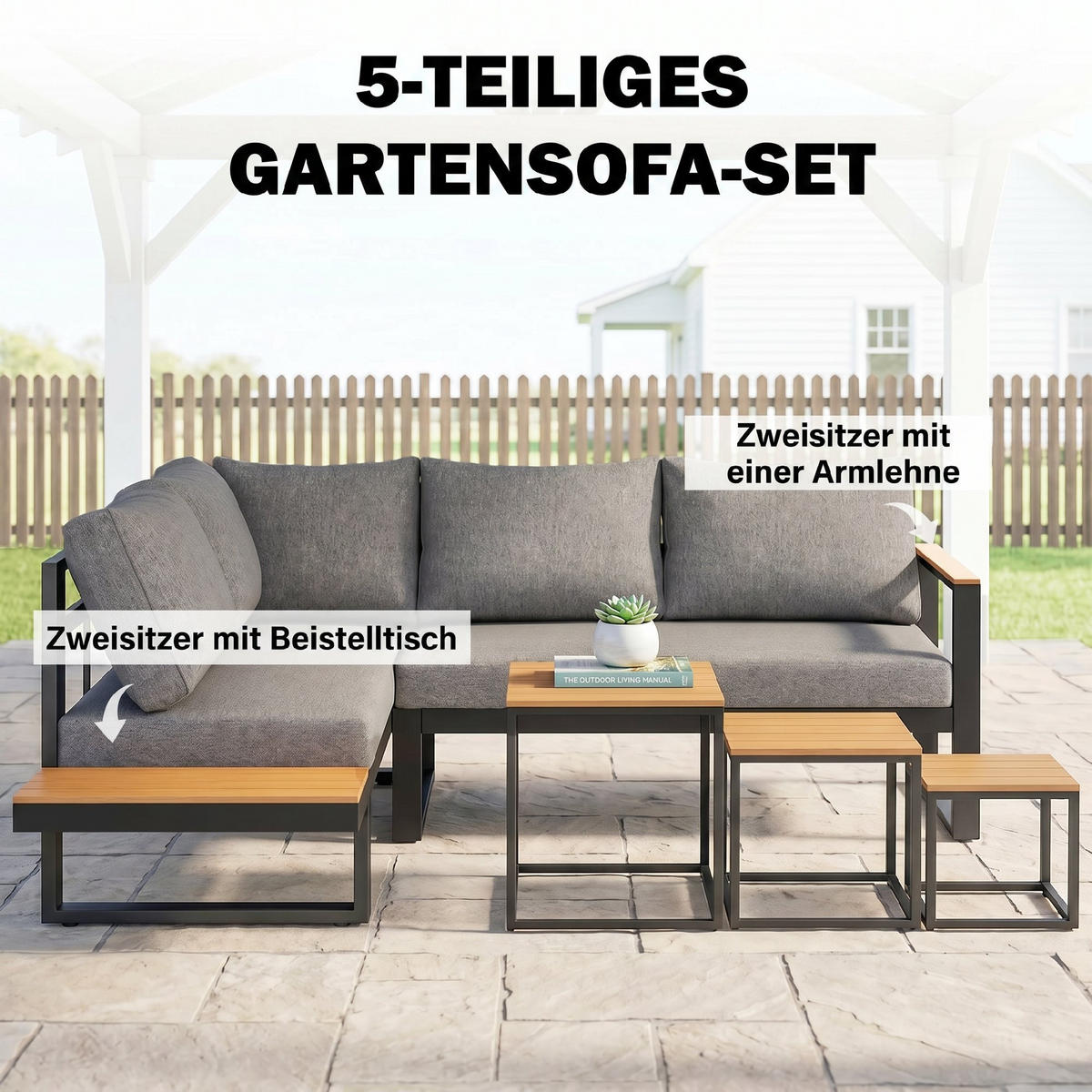 GARTENSET 5-teilig Dunkelgrau 148.0/61.0/71.5 cm - Dunkelgrau, Metall