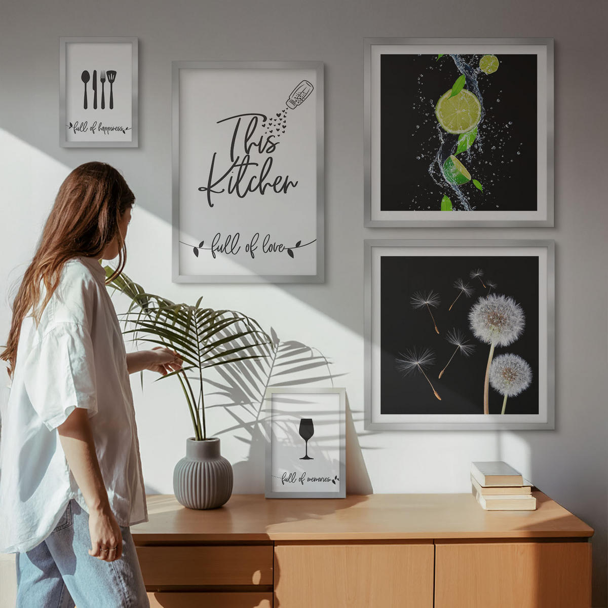 WANDBILDER 5er Set - 50x50 cm & 20x30 cm & 40x60 cm Silberner Rahmen - Blumenposter Paris London - Silberfarben, Kunststoff (40/60cm) - ArtPrintCave