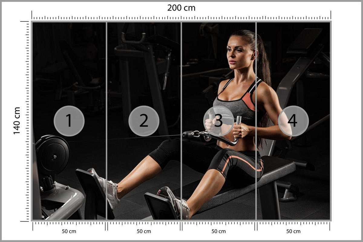 FOTOTAPETE Fitnessfrau Training Gym Modern Sport 200x140 - Beige/Schwarz, Papier (200/140cm) - Muralo