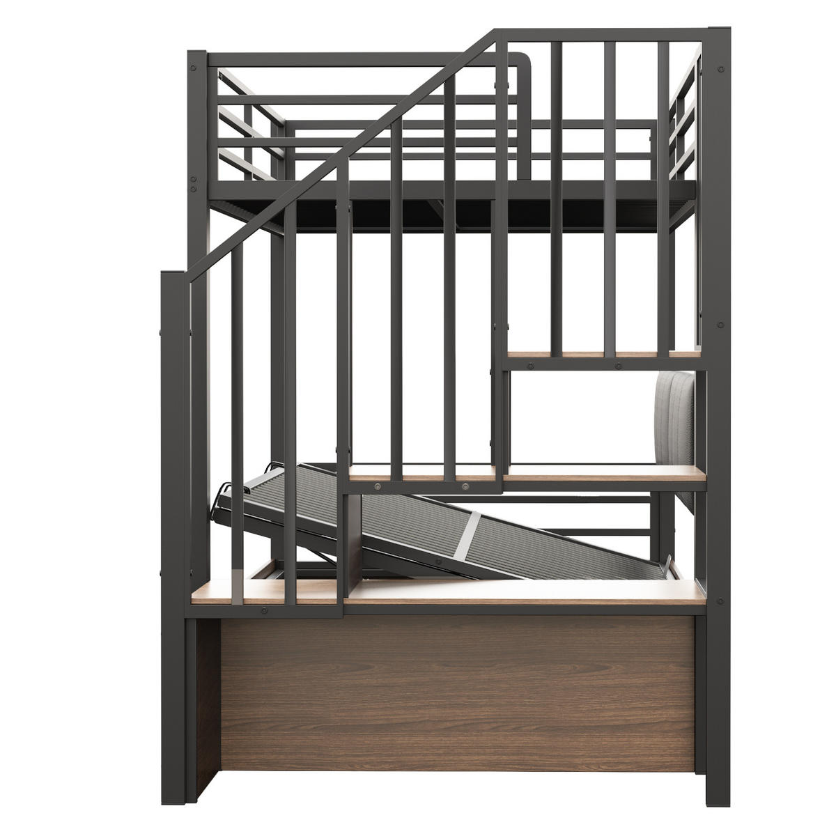 PATROVÁ postel 90/200 cm černá z kovu a MDF s úložným prostorem - černá, plast (90/200cm) - OKWISH