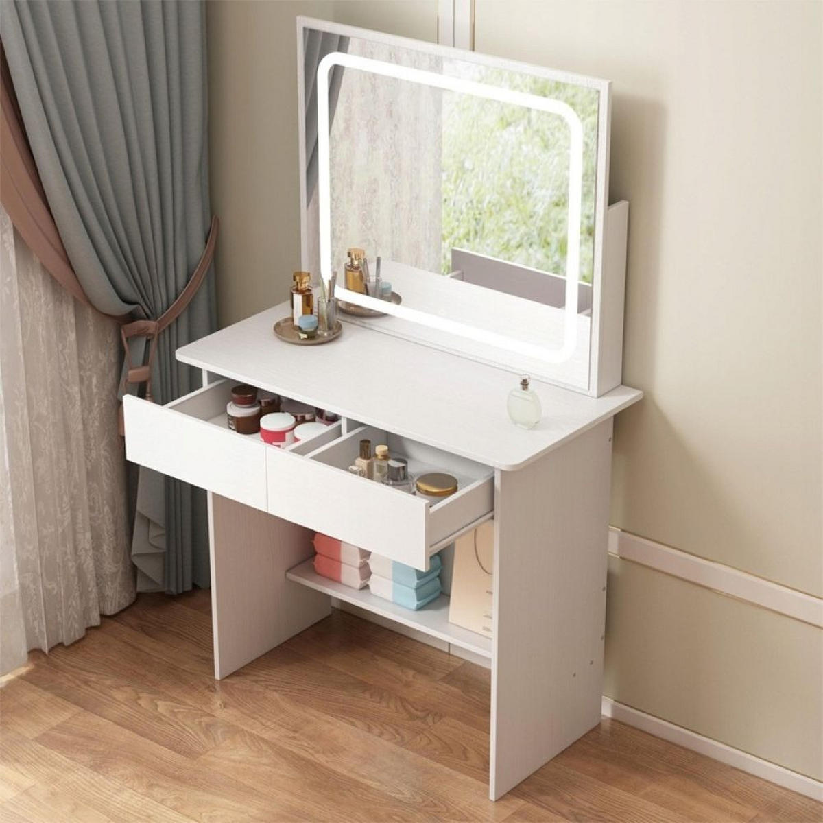 SCHMINKTISCH, weiß 45/90/146 cm - Weiß, Holzwerkstoff (102/11/74cm)