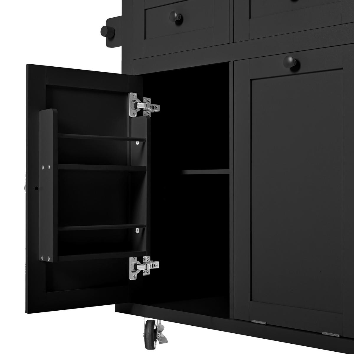 KÜCHENINSEL MIT ROLLEN, Ausziehbare Arbeitsplatte, Abfallbehälterfach, MDF Schwarz, 112/46,2/92,7 cm - Schwarz, Kunststoff (46.2/92.7/131.2cm) - Rolipo