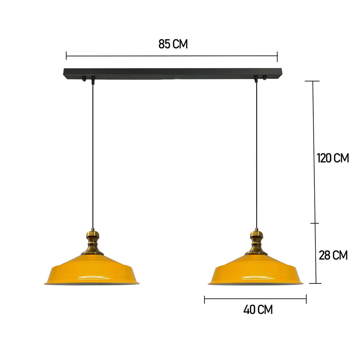 PENDELLEUCHTE Asletl 2 Flammig 40/36 cm - Weiß Hochglanz/Gelb, Metall (40/36cm) - Bamyum
