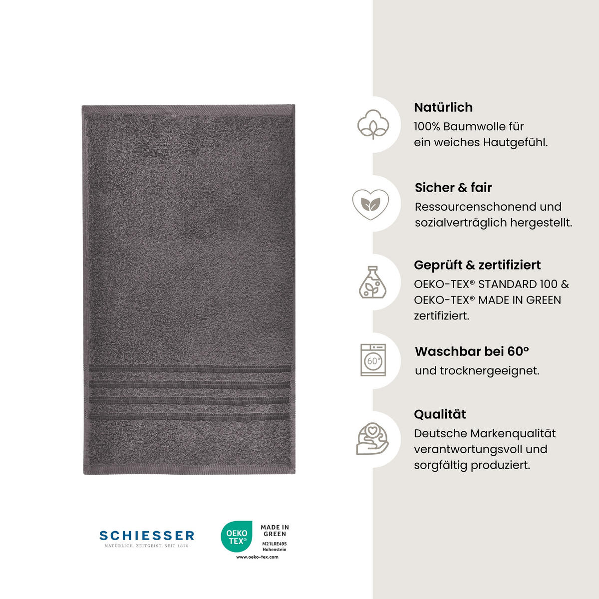 GÄSTETUCHSET Milano - 5-teilig - 30 x 50 cm - Dunkelgrau - Dunkelgrau, Textil (30/50cm) - SCHIESSER