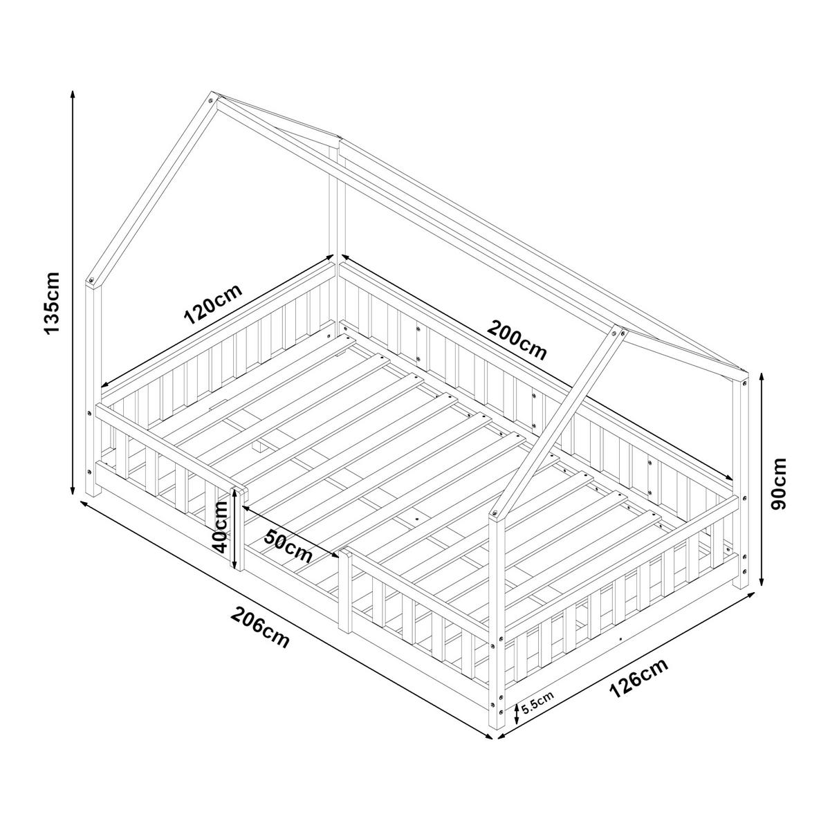 HAUSBETT Sisimiut - Weiß, Holz (120/200cm) - [en.casa]