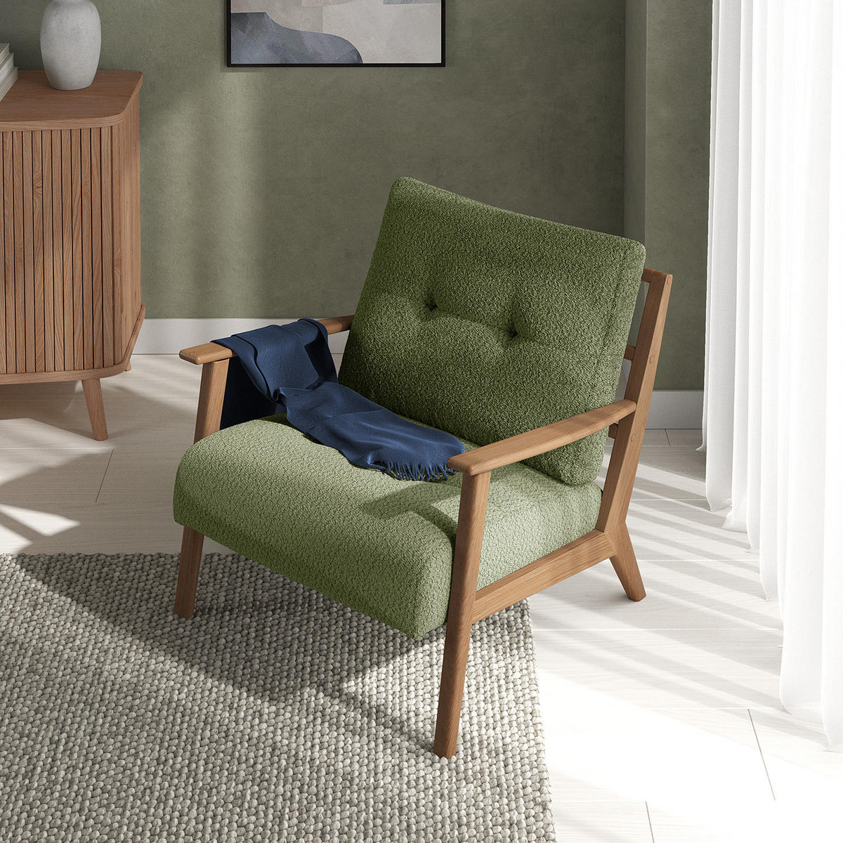 SESSEL - Eichefarben/Grün, Eichenholz/Textil (83/80/75cm) - home24