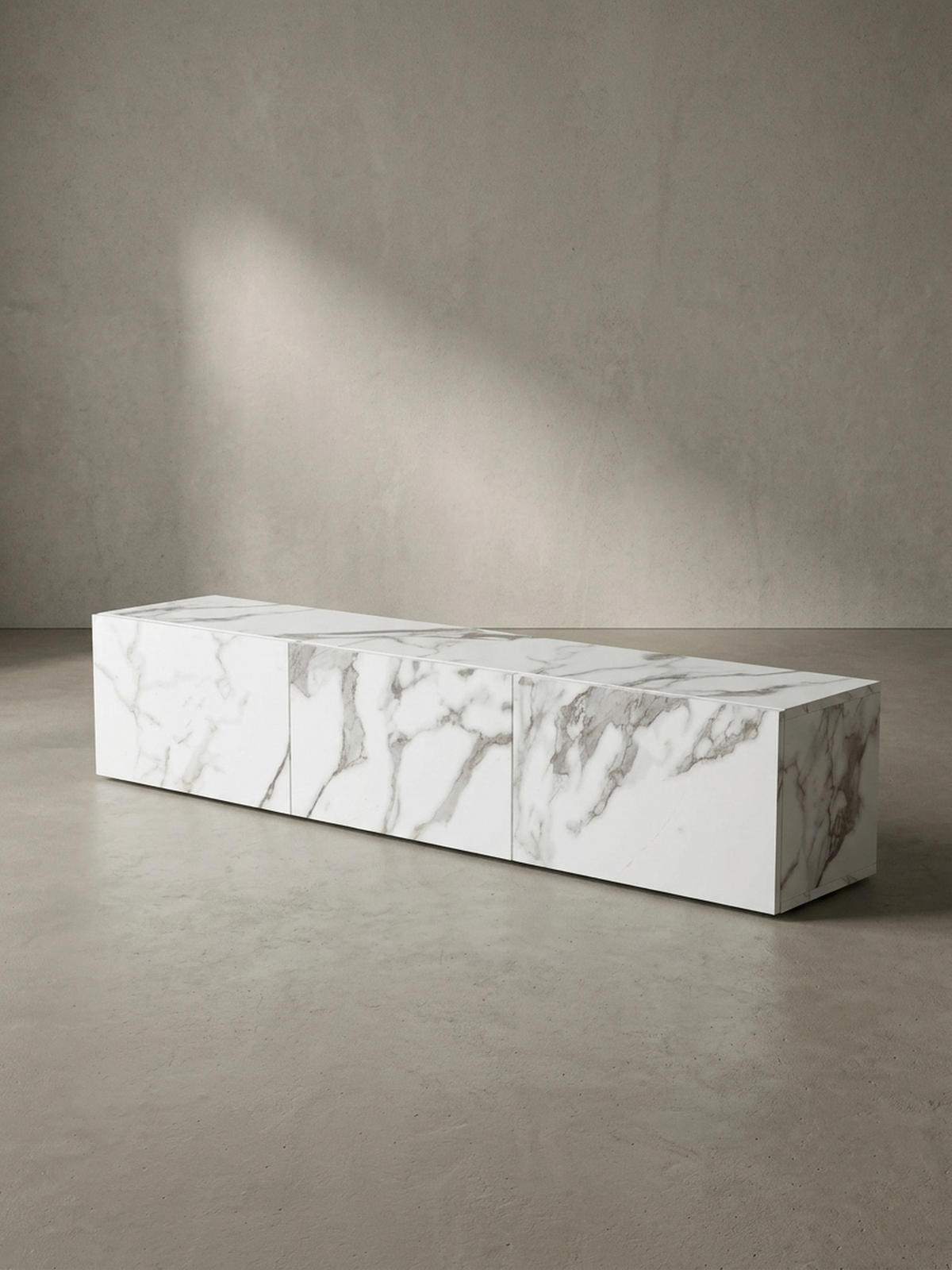 TV-LOWBOARD hängend groß, Marmor-Optik, Klapptüren, modern, Weiß 160x30x30 cm - Weiß, Metall (160/30/30cm) - KADIMA DESIGN