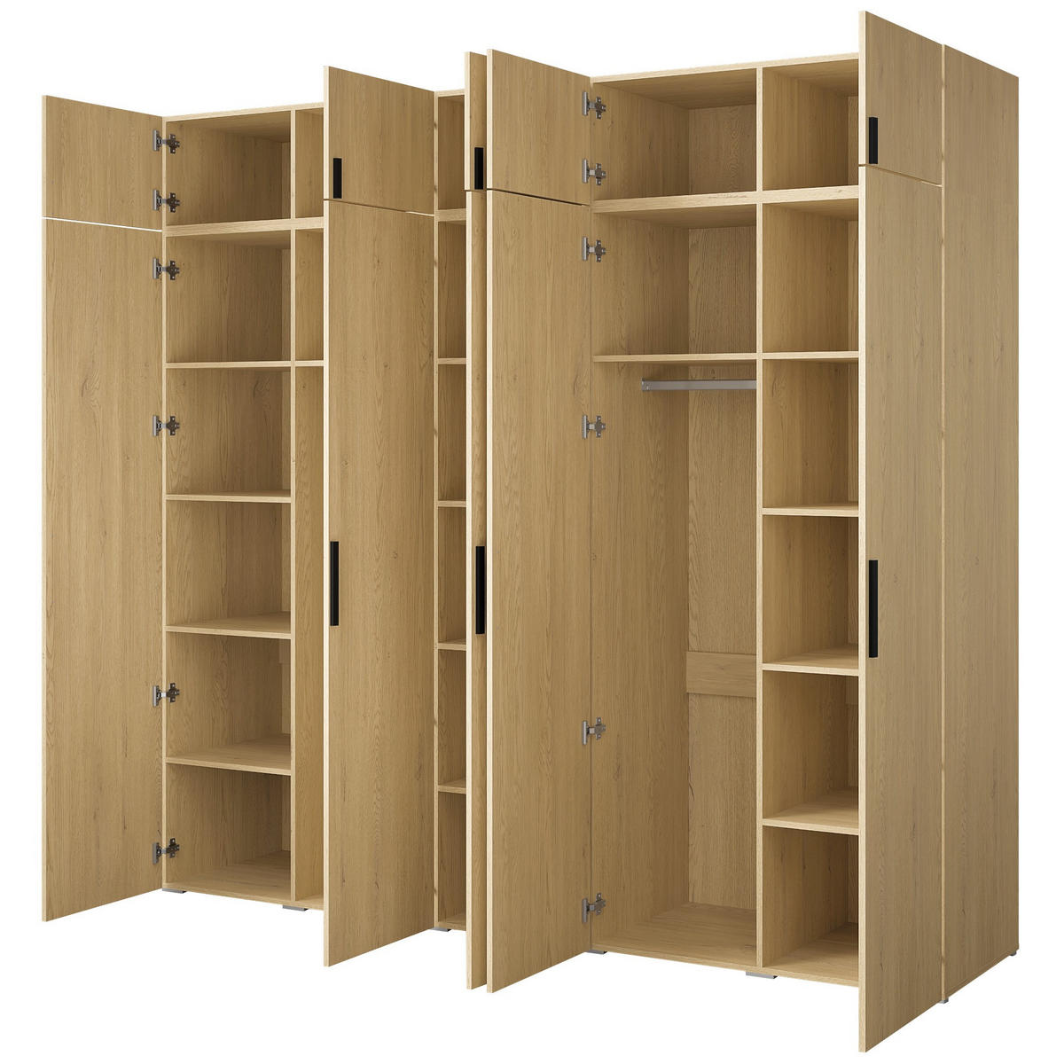 DREHTÜRENSCHRANK mit Aufsatz Napoli 5D 250 Eiche Cremona (schwarzer oder goldener Griff) - Eichefarben/Silberfarben, Holzwerkstoff/Kunststoff (250/35/60cm) - mzm24