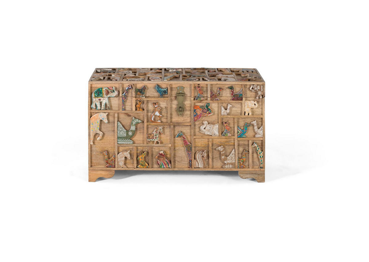 KOMMODE aus Mangoholz mit originalen mehrfarbigen Details - Chromfarben, Holz (80/47/40cm) - Giner y Colomer