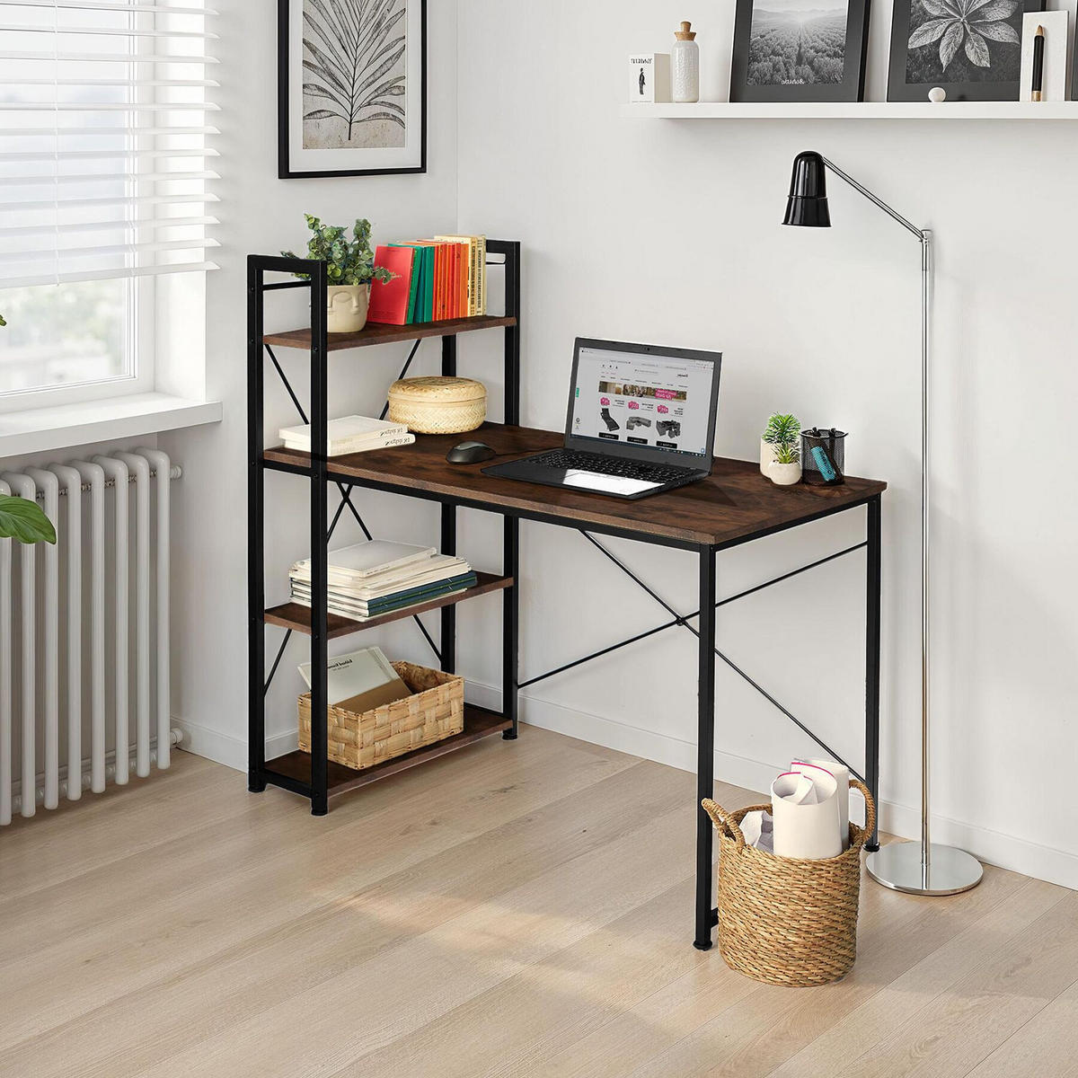 COMPUTERTISCH Hershey,122 x 61 x 120 cm,Industrial Holz dunkel, rustikal - Rostfarben, Holzwerkstoff (122/61/120cm) - tectake