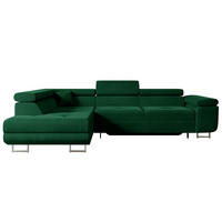 ECKSOFA mit Schlaffunktion und Bettkasten GUSA-L 272x202x107 cm Grün Velours - Silberfarben/Grün, Holzwerkstoff/Textil (202/272cm) - ALTDECOR
