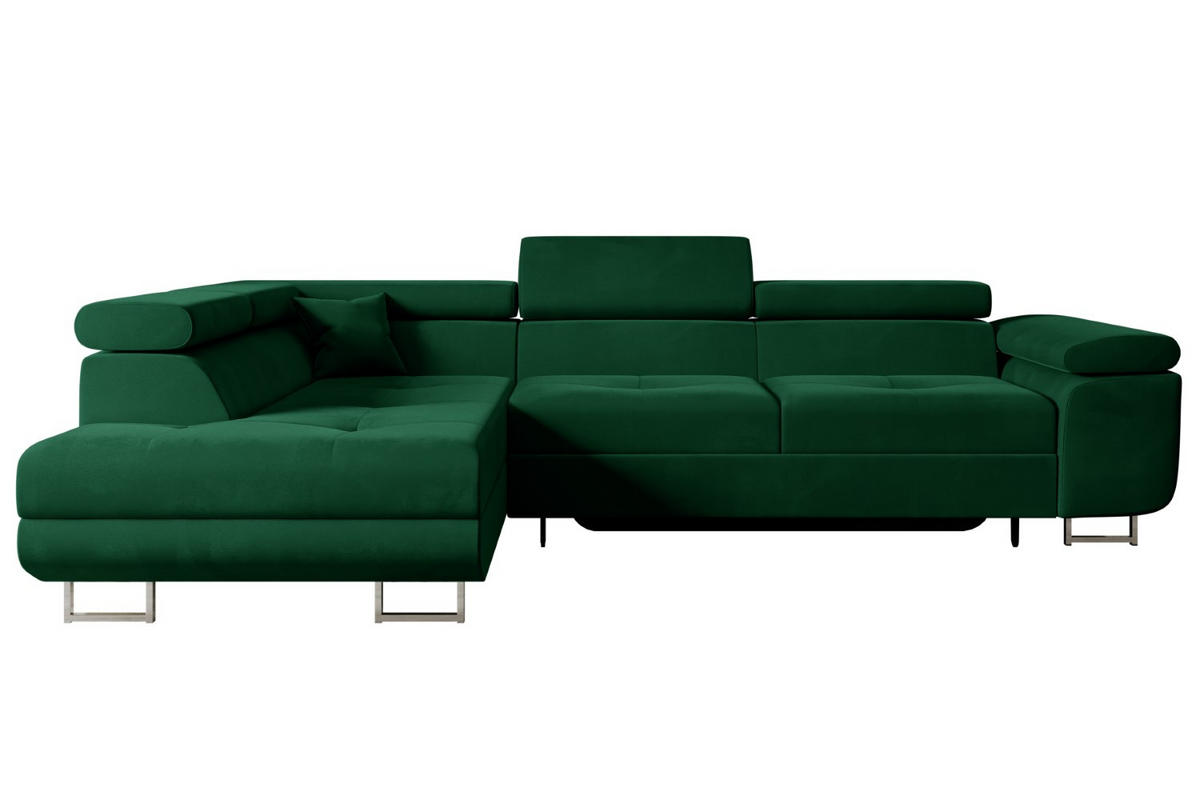 ECKSOFA mit Schlaffunktion und Bettkasten GUSA-L 272x202x107 cm Grün Velours - Silberfarben/Grün, Holzwerkstoff/Textil (202/272cm) - ALTDECOR