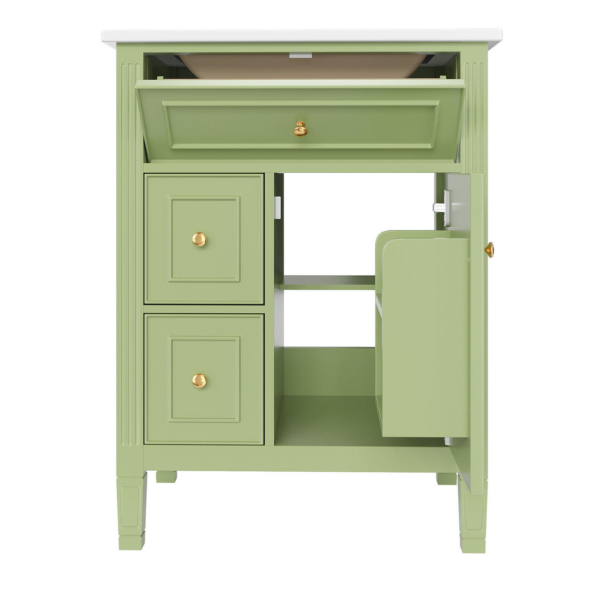 WASCHBECKENUNTERSCHRANK aus MDF und Keramik 61x47x86 cm Grün mit Stauraum, Soft-Close-Tür und Keramikbecken - Grün, Keramik (61/86/47cm) - Modfu