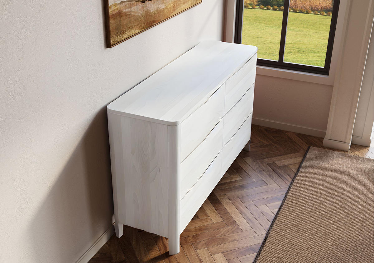 HOLZKOMMODE Modena Low 150, Weiß - Weiß, Holz/Buchenholz (150.5/91.5/45cm) - Visby