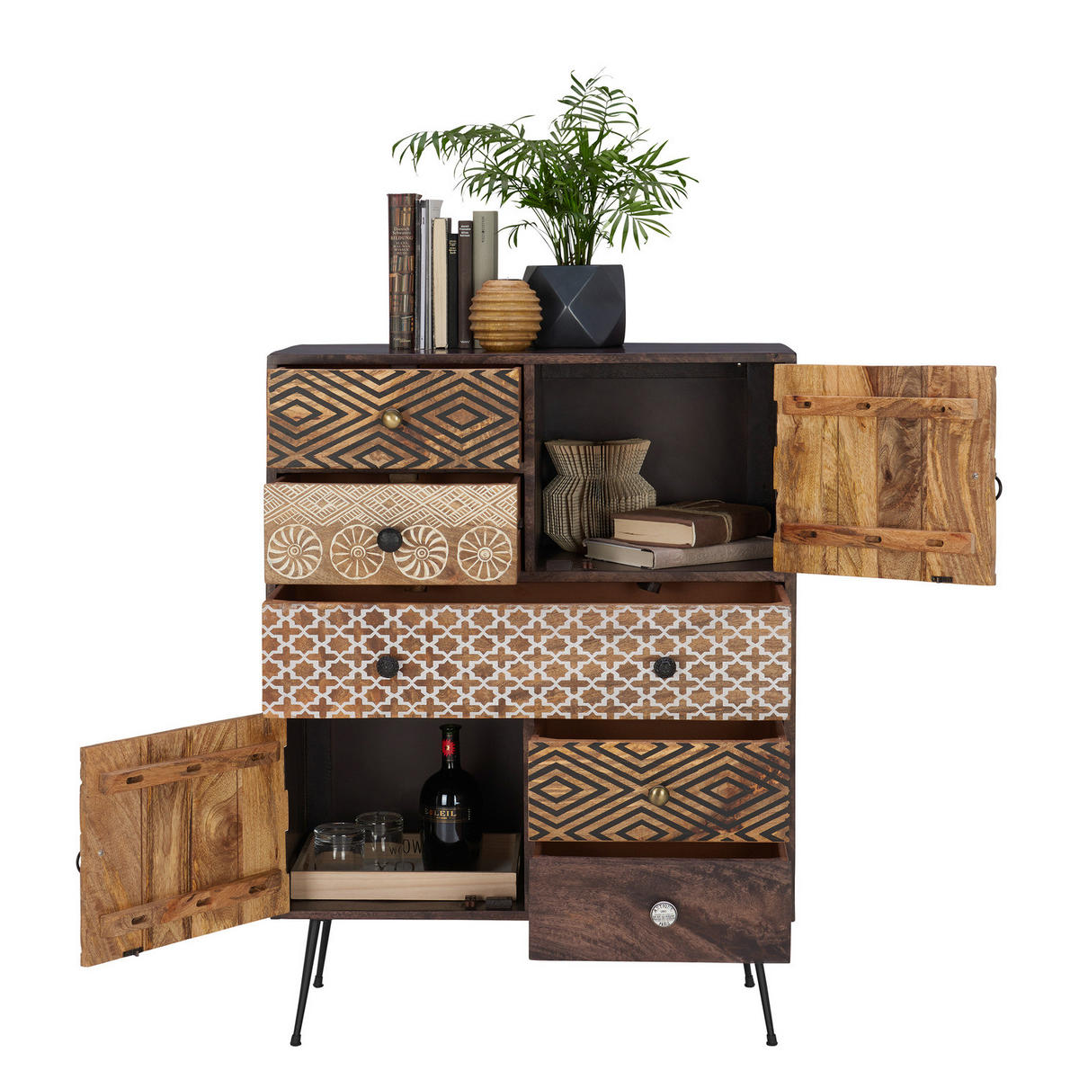 KOMMODE - 108 cm - Beige / Mango - Beige/Schwarz, Holz/Metall (80/108/35cm) - home24