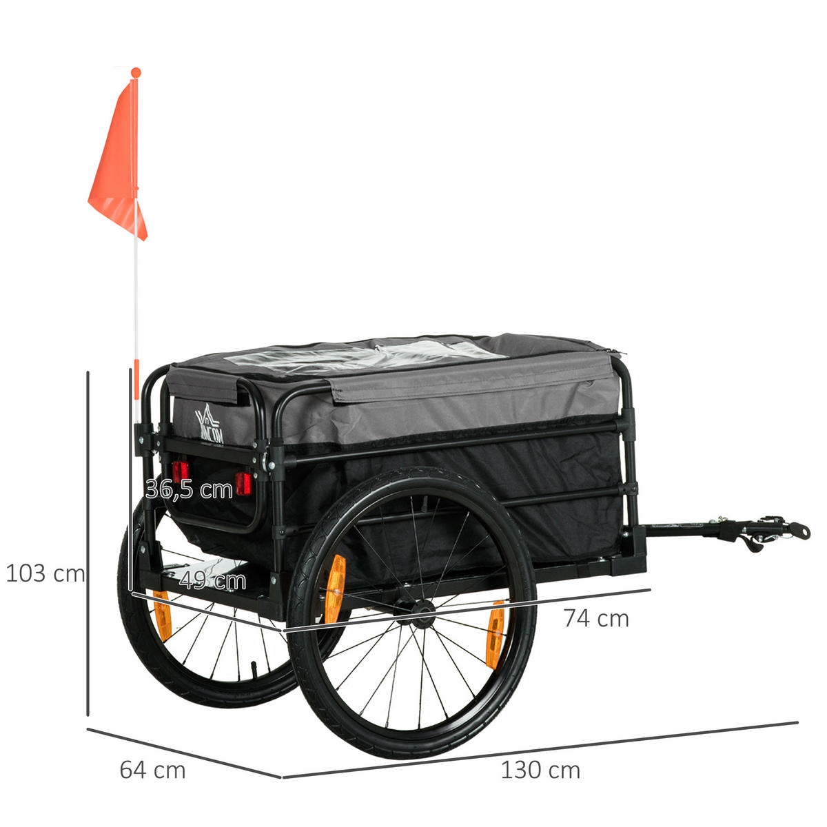 FAHRRADANHÄNGER, Oxford, Schwarz/Grau, 130 x 64 x 64/103 cm - Schwarz, Metall (64/103/130cm) - HOMCOM