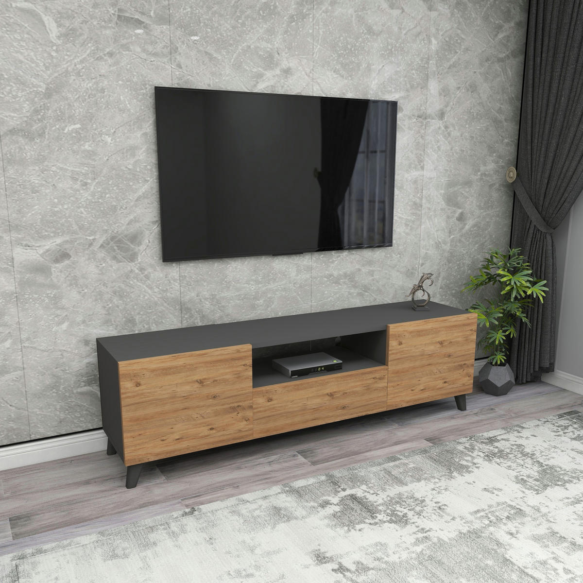 LOWBOARD Torsby - Eichefarben, Holzwerkstoff/Kunststoff (140/46/30cm) - [en.casa]