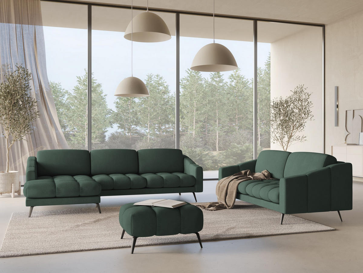 ECKSOFA Links Chenille Stoff Grün - Schwarz/Grün, Textil/Metall (160/264cm) - Makamii