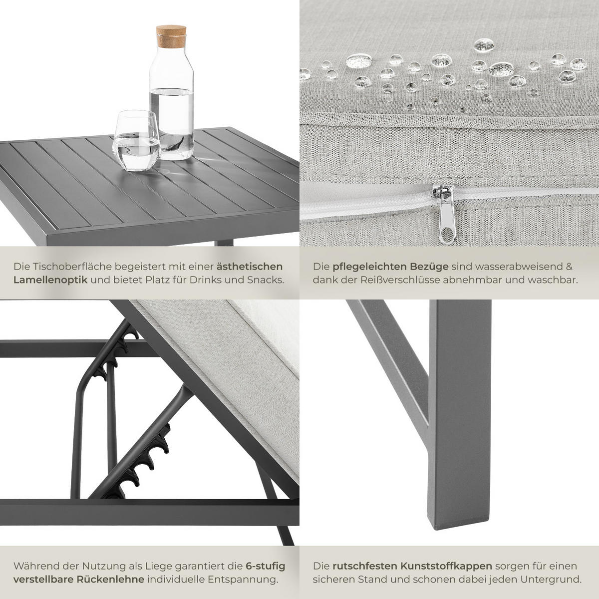 SITZGRUPPE Faro,bodenschonende Kunststofffüße,grau - Grau, Kunststoff/Metall - tectake