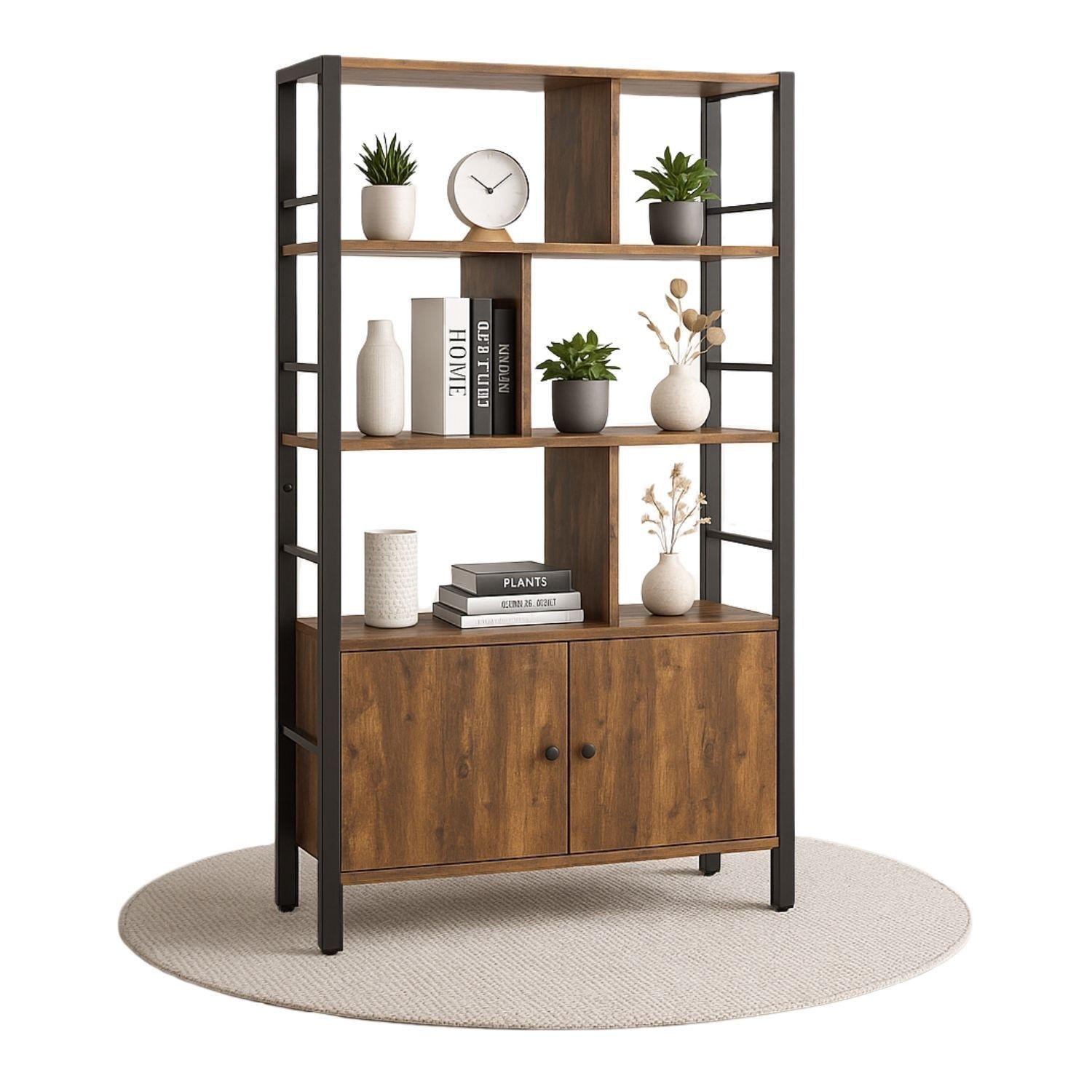 STANDREGAL VINTAGE Metall mit 2 Türen Holz 74/30/1550cm - Braun, Metall (30/155/74cm) - Mein-Regal