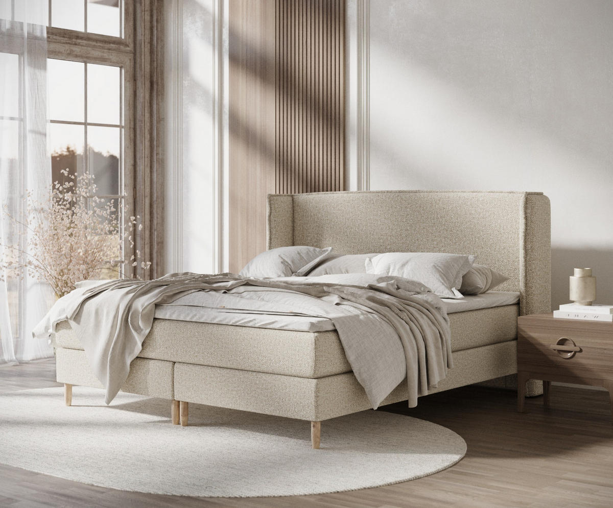 KONTINENTALBETT Ardis Beige 160/200 cm mit Matratze und Topper - Beige/Naturfarben, Holz/Holzwerkstoff (160/200cm) - Maison de Reve