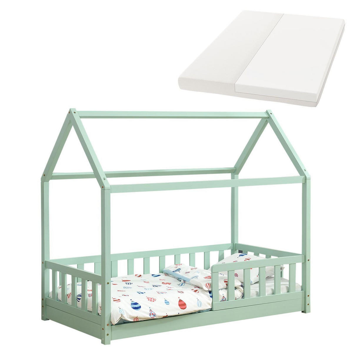 KINDERBETT Marli mit Matratze mint 80x160 cm - Grün, Holzwerkstoff (80/160cm) - Juskys