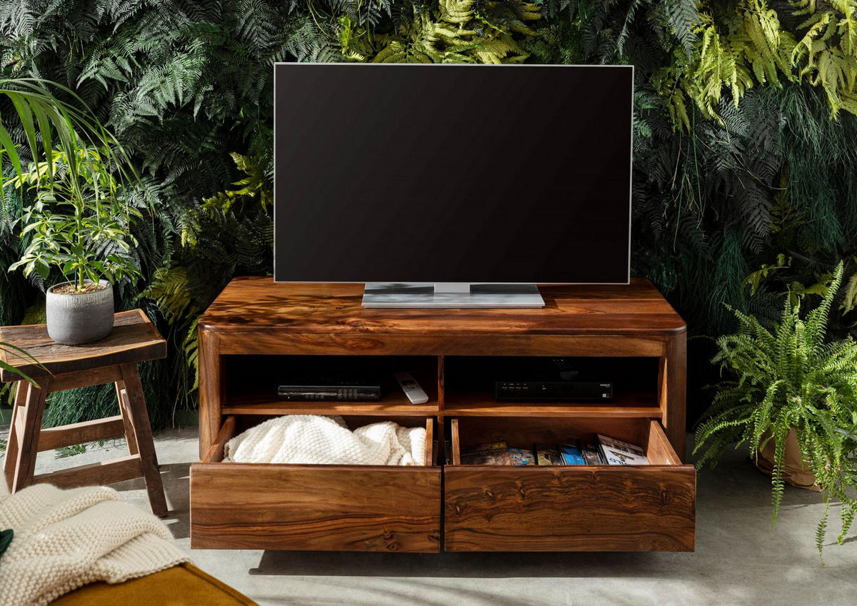 TV-BOARD Sheesham 128x50x49 walnuss gewachst TORONTO #207 - Walnussfarben, Holz (128/49/50cm) - Massivmoebel24