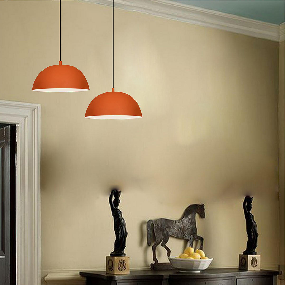 PENDELLEUCHTE Lipeo Vintage 26/15 cm - Weiß/Orange, Holz/Metall (15/26/15cm) - Bamyum