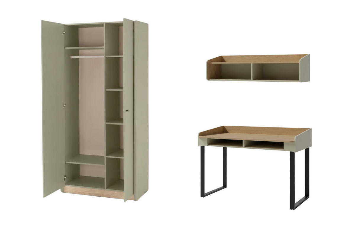 JUGENDZIMMER ALBI A 3-teilig in Eukalyptus / Baltic Düne Eiche - Alteiche/Eukalyptusholzfarben, Holzwerkstoff (215/195/65cm) - Deine Möbel 24