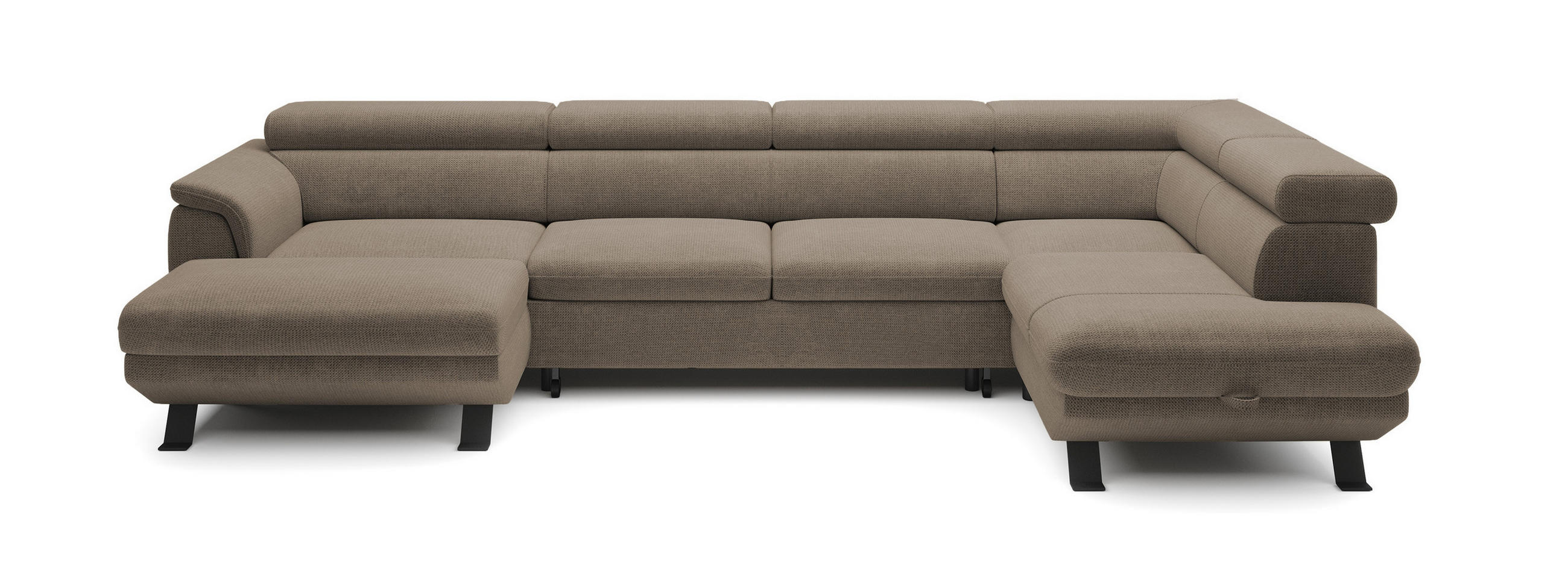 ECKSCHLAFSOFA Raven XL, Verstellbaren Kopfstützen, Bettkasten, Großes Sofa 334x198x162cm Rechte, Beige - Beige, Holz/Textil (334/198cm) - DomoHome