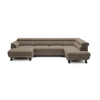 ECKSCHLAFSOFA Raven XL, Verstellbaren Kopfstützen, Bettkasten, Großes Sofa 334x198x162cm Rechte, Beige - Beige, Holz/Textil (334/198cm) - DomoHome