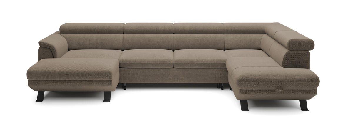 ECKSCHLAFSOFA Raven XL, Verstellbaren Kopfstützen, Bettkasten, Großes Sofa 334x198x162cm Rechte, Beige - Beige, Holz/Textil (334/198cm) - DomoHome
