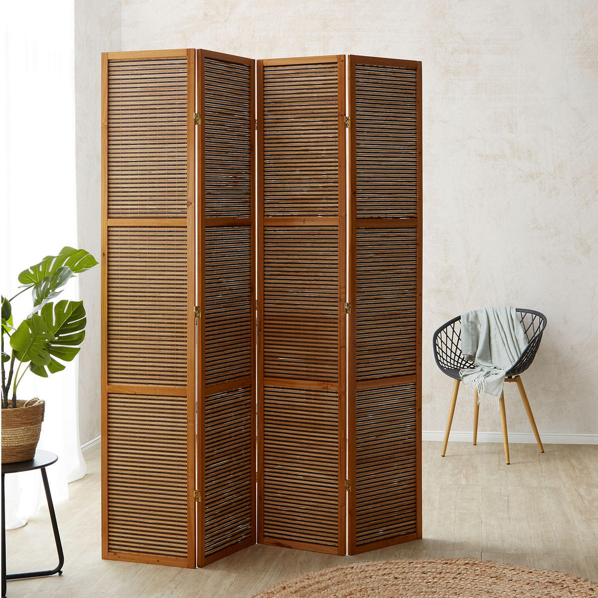 PARAVENT 4-tlg. 160/200 cm Braun Raumteiler - Braun, Holz (160/200/2cm) - Homestyle4u