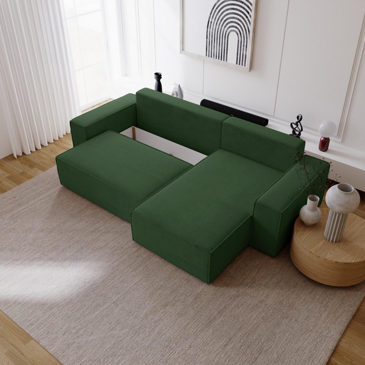 ECKSOFA mit Schlaffunktion Bergamo L 280 cm, Samt, Rechts - Grün - Grün, Holz (189/277cm) - Emporius