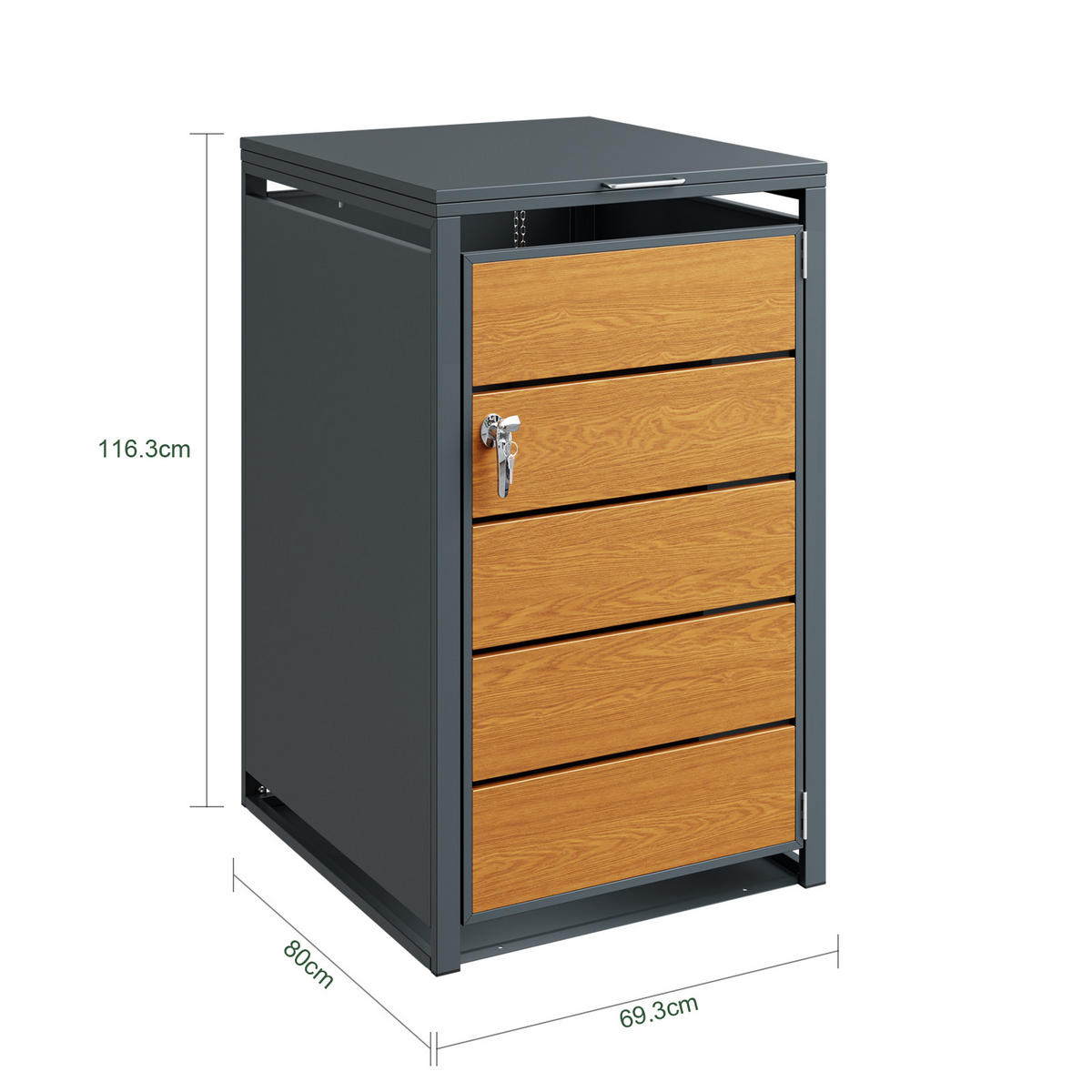 MÜLLTONNENBOX Metall Einzelbox 240L 69,2×116,2×80,2 cm - Ahornfarben, Fell/Metall (69/116/80cm) - SoBuy