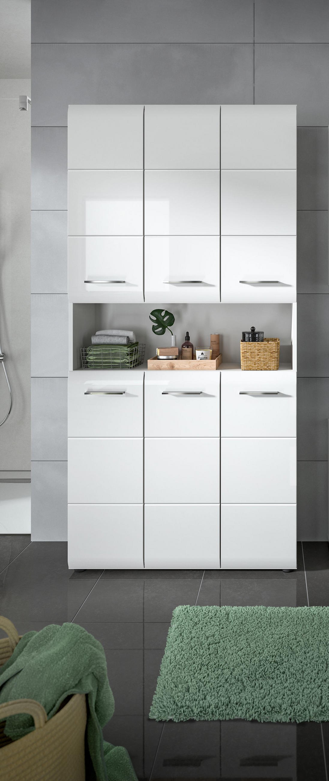 MEHRZWECKSCHRANK Alba (B/H/T: ca. 90/185/30 cm) in Weiß/weiß hochglanz - Weiß, Holzwerkstoff (90/185/30cm)