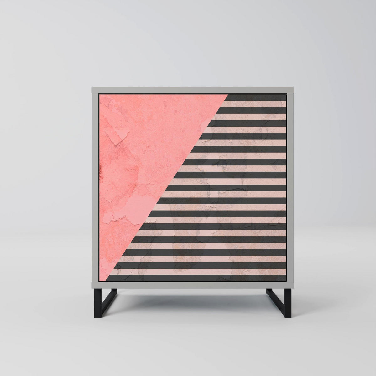 SIDEBOARD GLAMOROUS STRIPE, Grau, 57,5x42x72,5 cm, Schwarze Metallfüße - Multicolor/Schwarz, Holzwerkstoff/Metall (57.5/72.5/42cm) - SpaceRebels