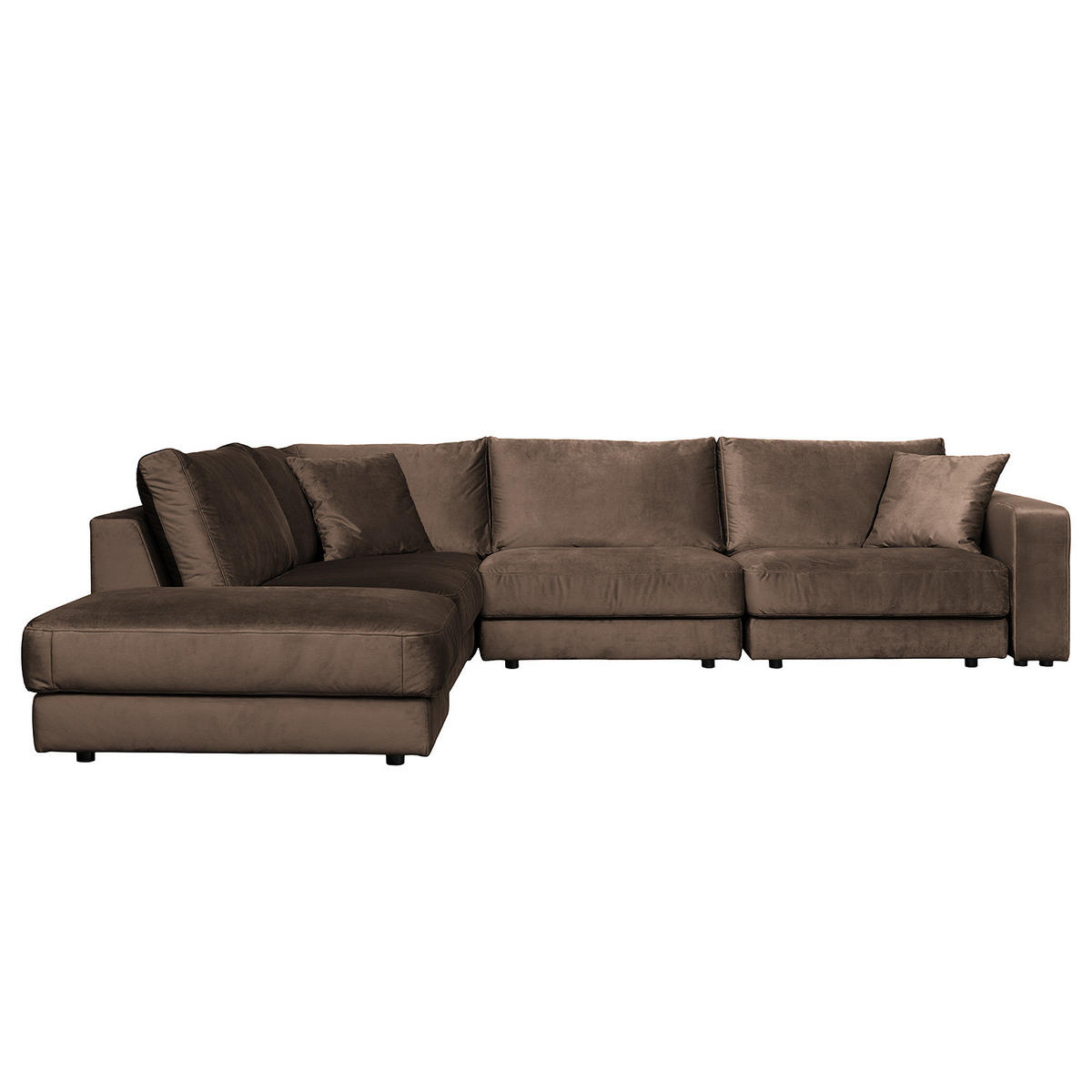 ECKSOFA - Samt - Schwarz/Braun, Textil/Metall (314/260cm) - home24