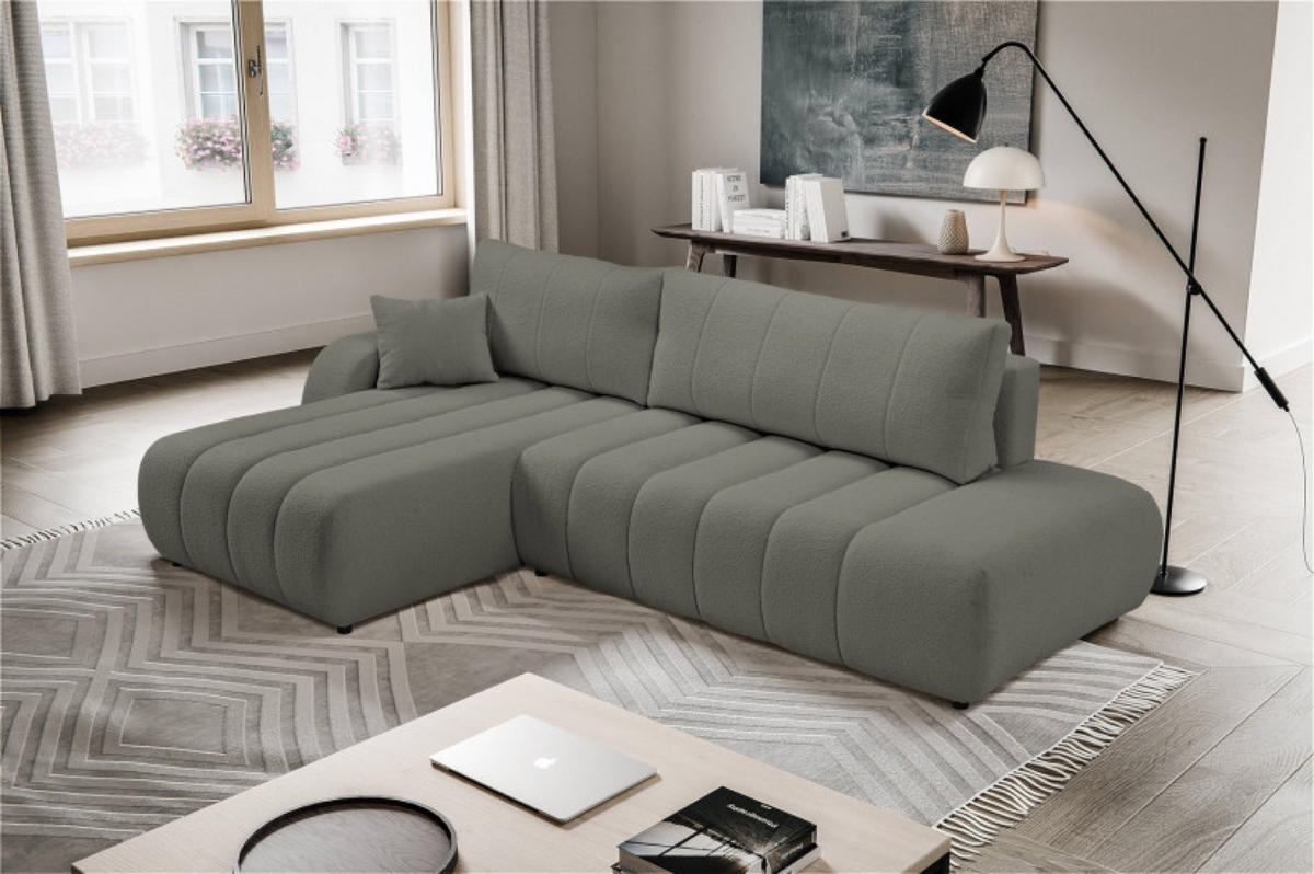 ECKSOFA Grau ALOO Schlaffunktion Links Stoff Bouclé - Grau, Textil (276/176cm) - Sepro Meble