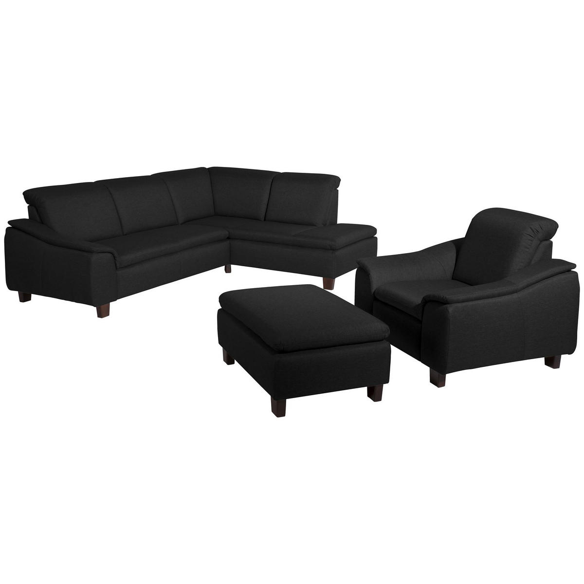 ECKSOFA mit Ottomane rechts Kaylil Flachgewebe schwarz - Schwarz, Kunststoff (187/247cm) - 58aufmkessel